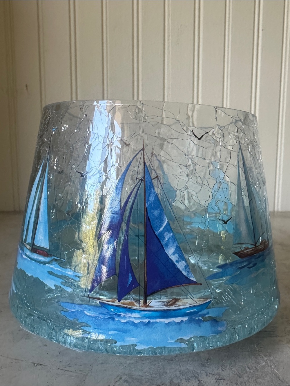 Yankee Candle Sailboats Crackle Glass Jar Shade New In Box Beach Ocean Lake 5”